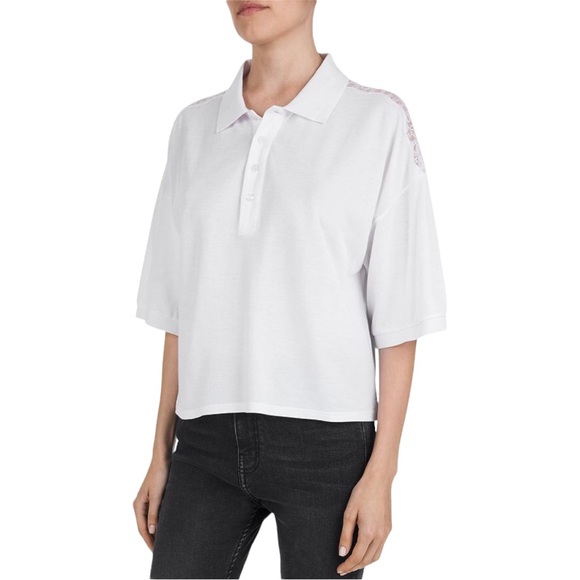 The Kooples Sport White Lace Inset Pique Polo Shirt Short Sleeve size 1/Small - Picture 1 of 12